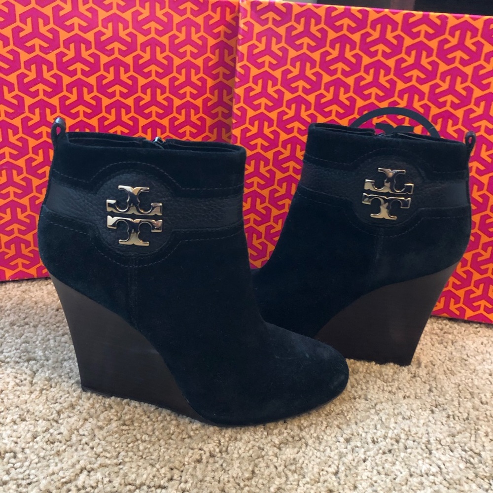 Tory Burch Black Suede “Alaina” Booties